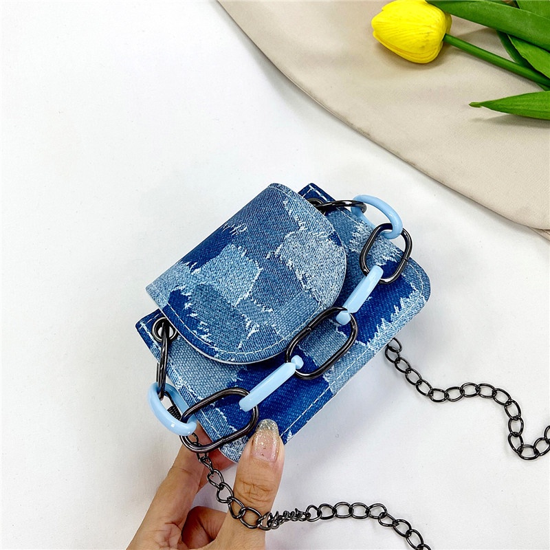 Túi đeo vai IELGY bằng denim có dây đeo dạng xích thời trang dành cho nữ