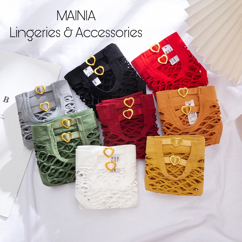 Quần Lót Nữ Cotton Lưới Phối 2 Khoen Tim Siêu Co Giãn Sexy Gợi Cảm Mainia Shop