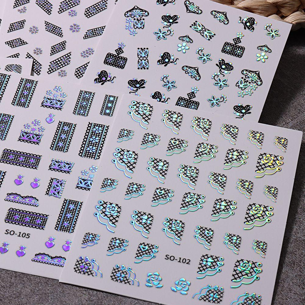 OCEANMAP Miếng Dán Trang Trí Móng Tay 3D Tự Dính Họa Tiết Ren Hoa Hồng Xinh Xắn