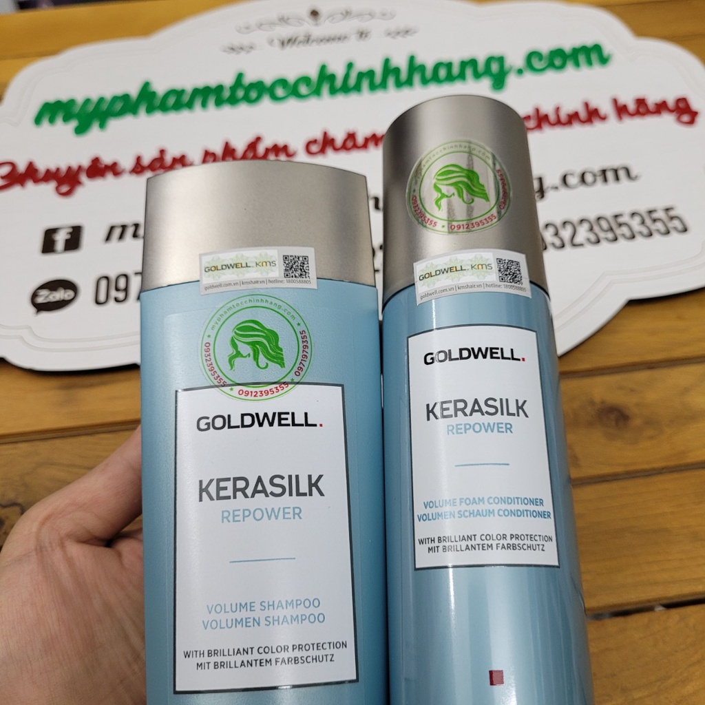 DẦU GỘI TĂNG PHỒNG DẦU XẢ DẠNG BỌT GOLDWELL KERASILK REPOWER VOLUME 250ML-150ML