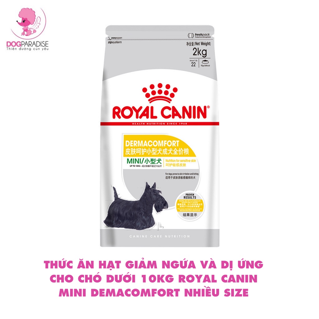 Thức ăn hạt giảm ngứa và dị ứng cho chó dưới 10kg Royal Canin Mini Demacomfort nhiều size - Dog Paradise