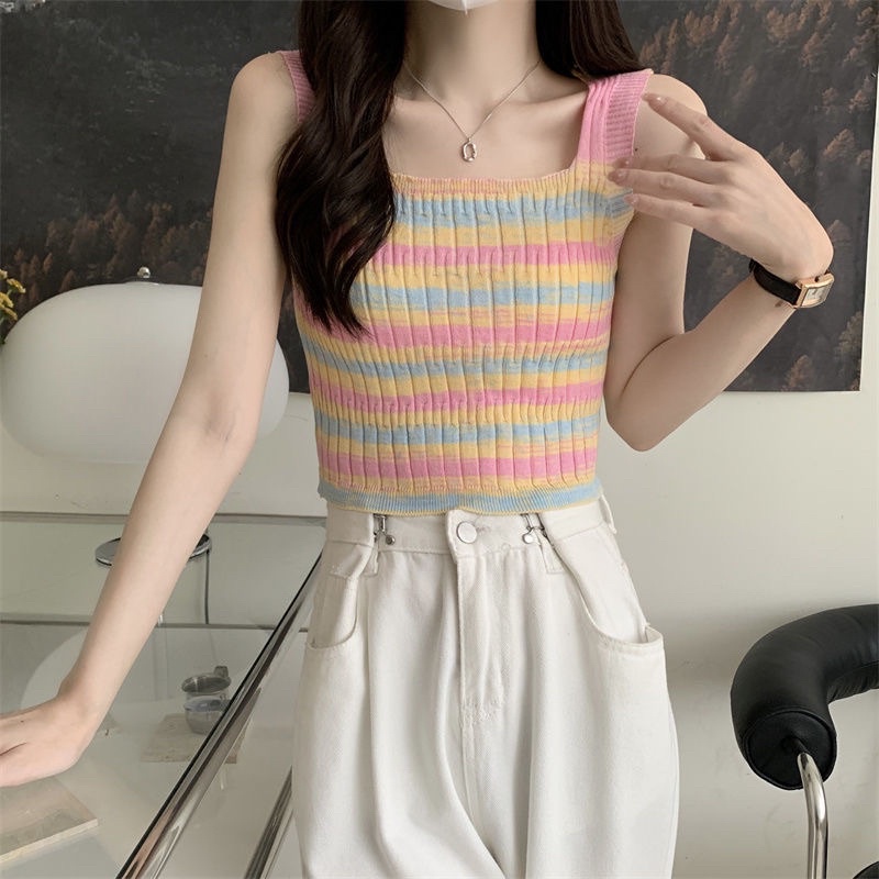 Áo yếm dệt kim, áo 2 dây mặc bên trong mùa hè trẻ trung, năng động phối với quần jean rộng, 4 màu freesize