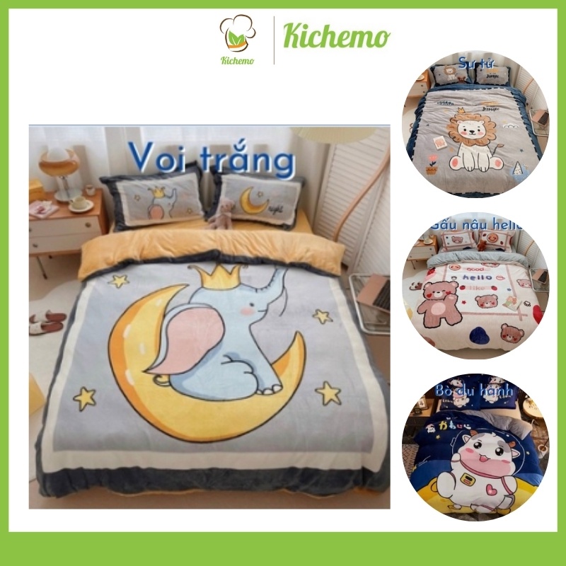 Bộ chăn ga gối nỉ nhung 3D cao cấp 2020, bộ nỉ nhung dày ấm - nhắn chọn mẫu