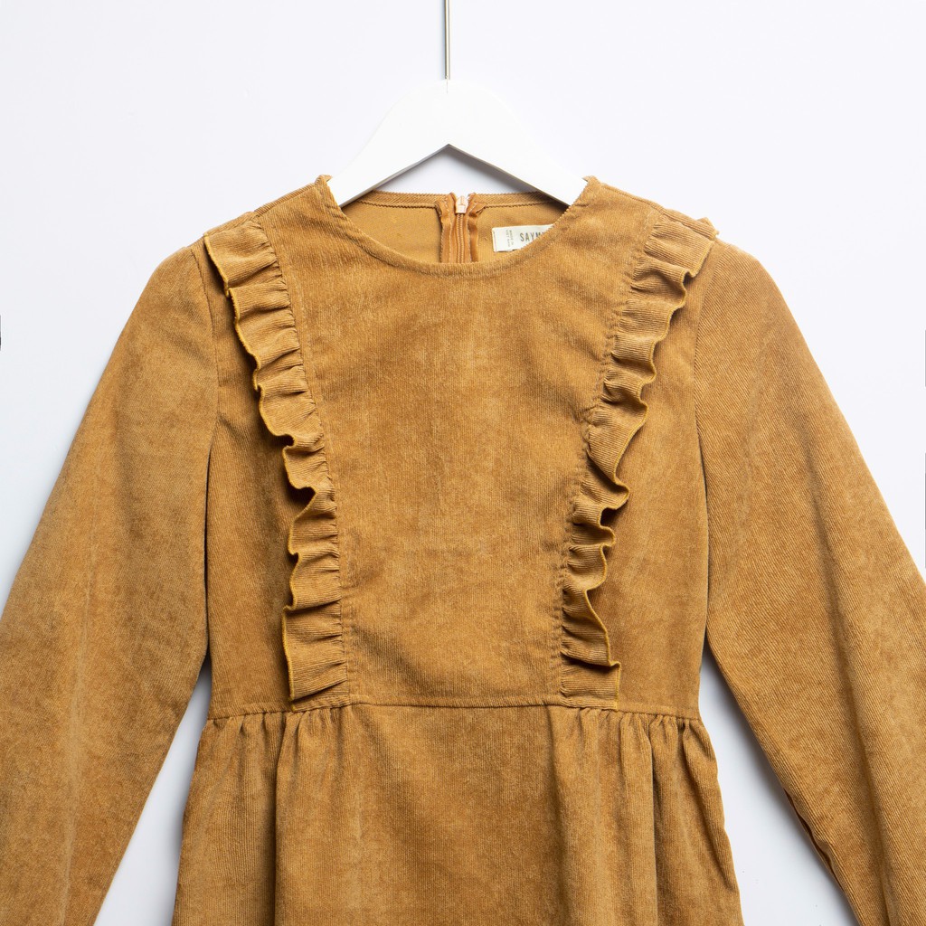 Váy bé gái SAYME đầm nhung tăm dáng xòe bèo nhún Feminist GCDR0023-24