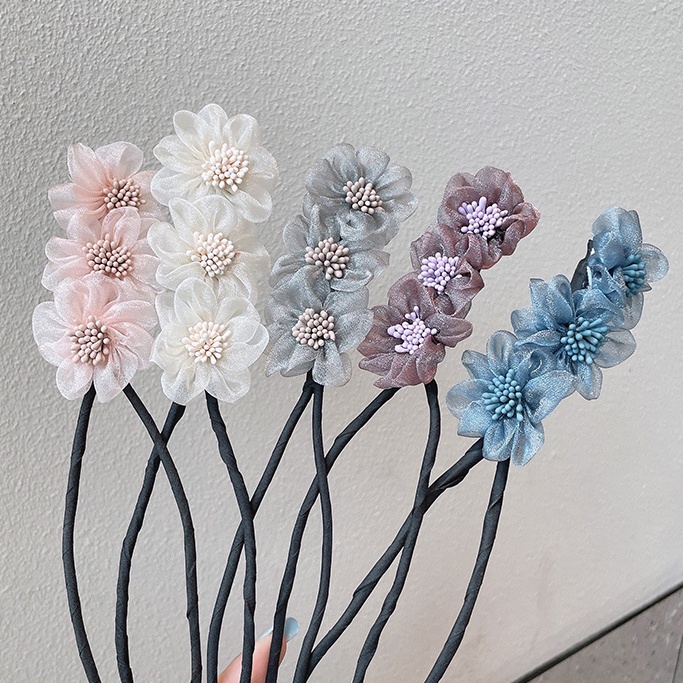 Dây buộc tóc đính hoa vải organza xinh xắn