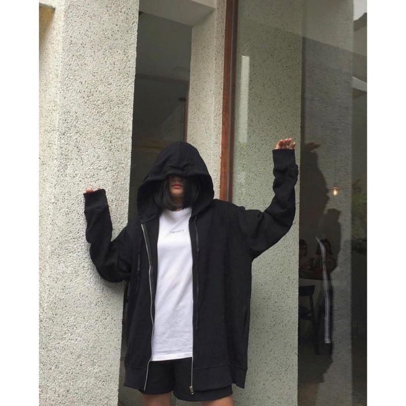 Áo hoodie khóa zip unisex black - hoodie dây kéo form rộng màu đen M L XL 2XL 40kg - 85kg
