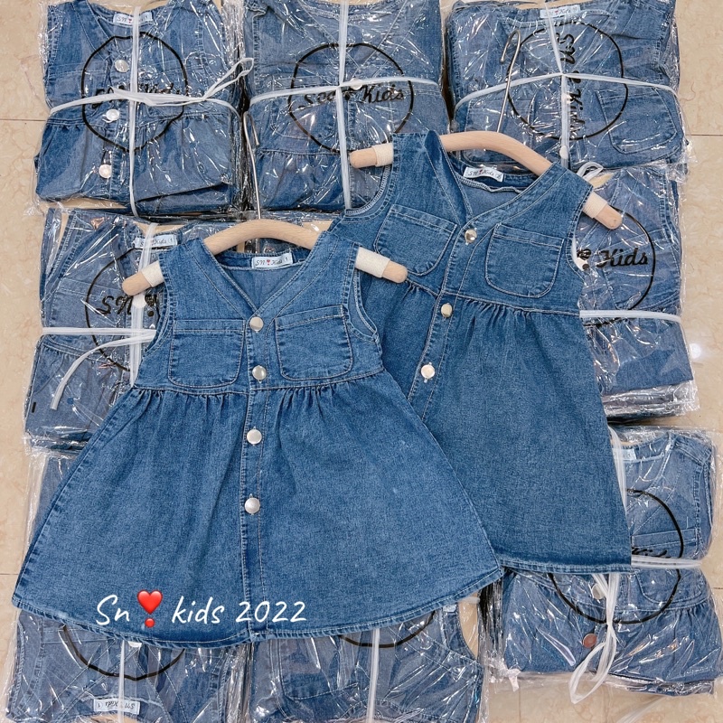 Váy jean sát nách mềm mịn cho bé gái 8-30kg