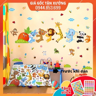 Decal dán tường cho bé trai - gái học các con vật, tranh dán tường cho bé, đề can dán tường cho bé XL8221