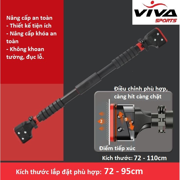 Xà đơn treo tường, gắn tường 2020 điều chỉnh 72cm-105cm và 93cm-140cm nặng 2kg, 2.5kg kèm thước cân bằng-VivaSports