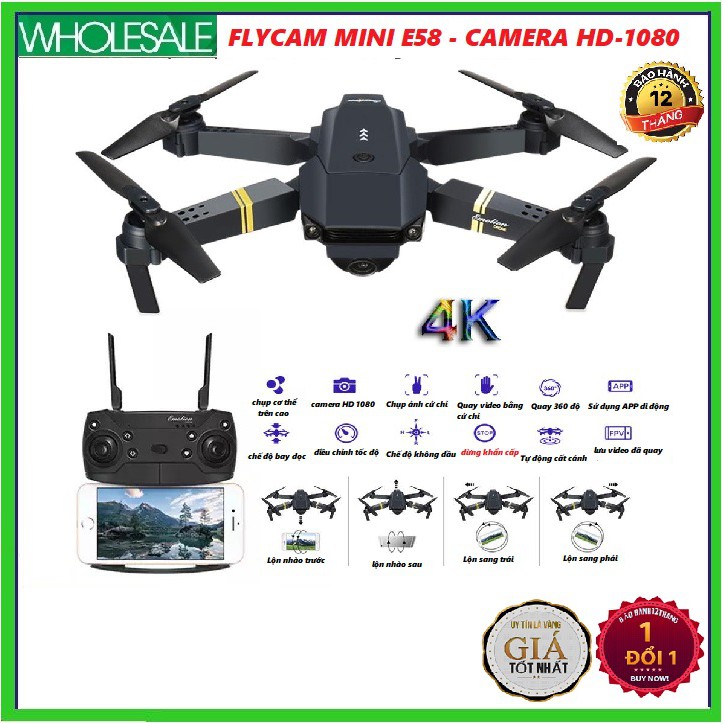 Flycam mini E58 , máy bay điều khiển từ xa có camera - flycam 4k - flycam mini giá rẻ