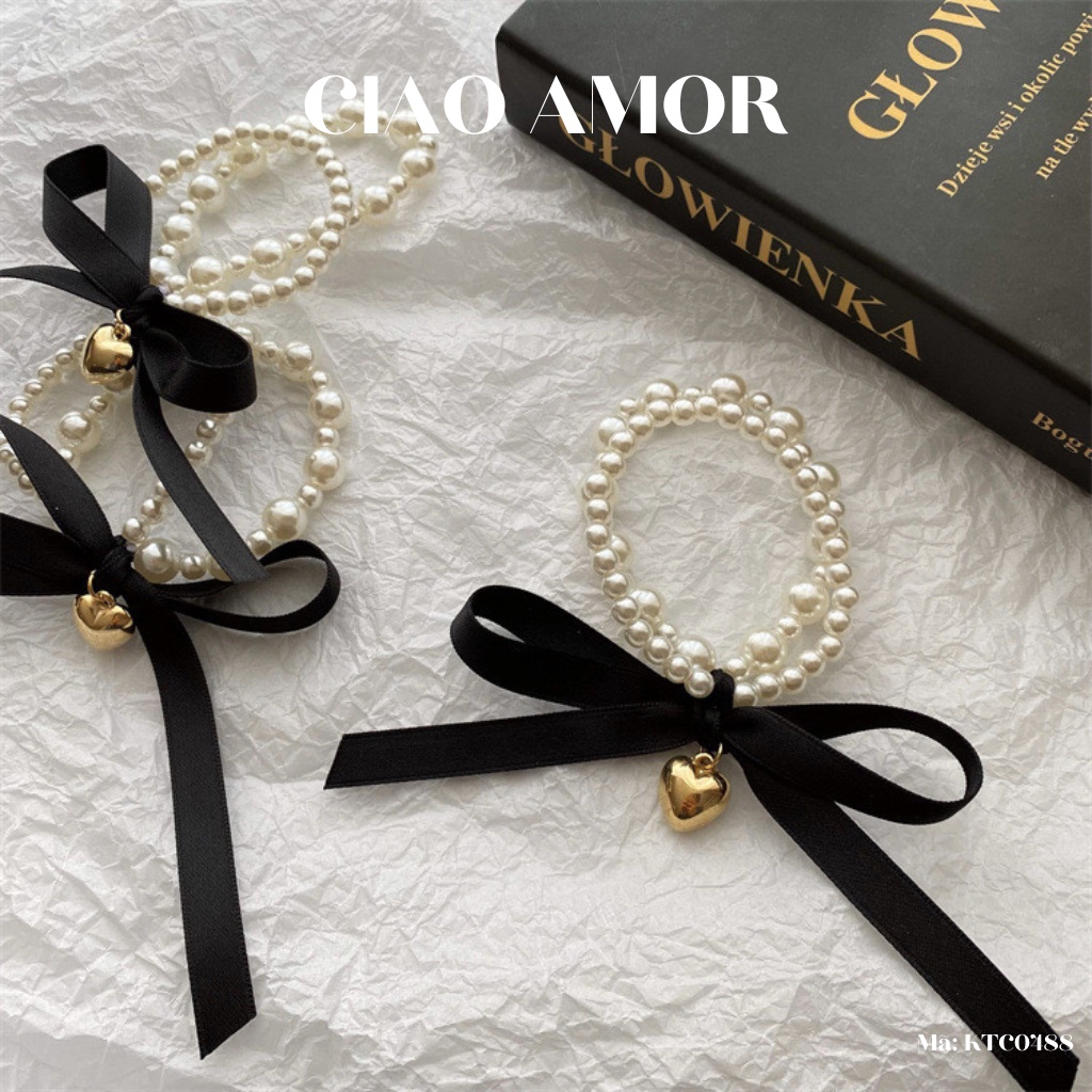 Buộc tóc nữ, Chun tóc ngọc dây nơ tiểu thư đáng yêu Phụ kiện tóc Ciao Amor - KTC0488