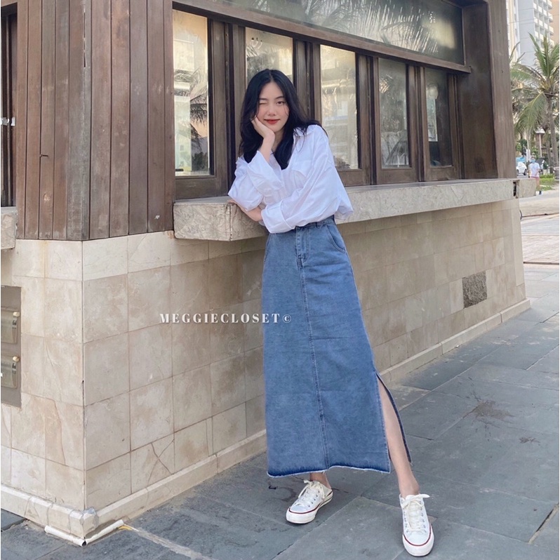 Chân váy jean xẻ một bên DUBATI