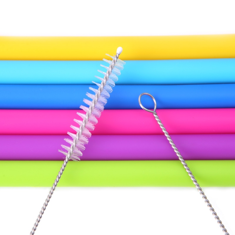 Ống Hút Silicon Thẳng Góc Thực Phẩm Tái Sử Dụng Được Kèm Cọ Vệ Sinh Mới