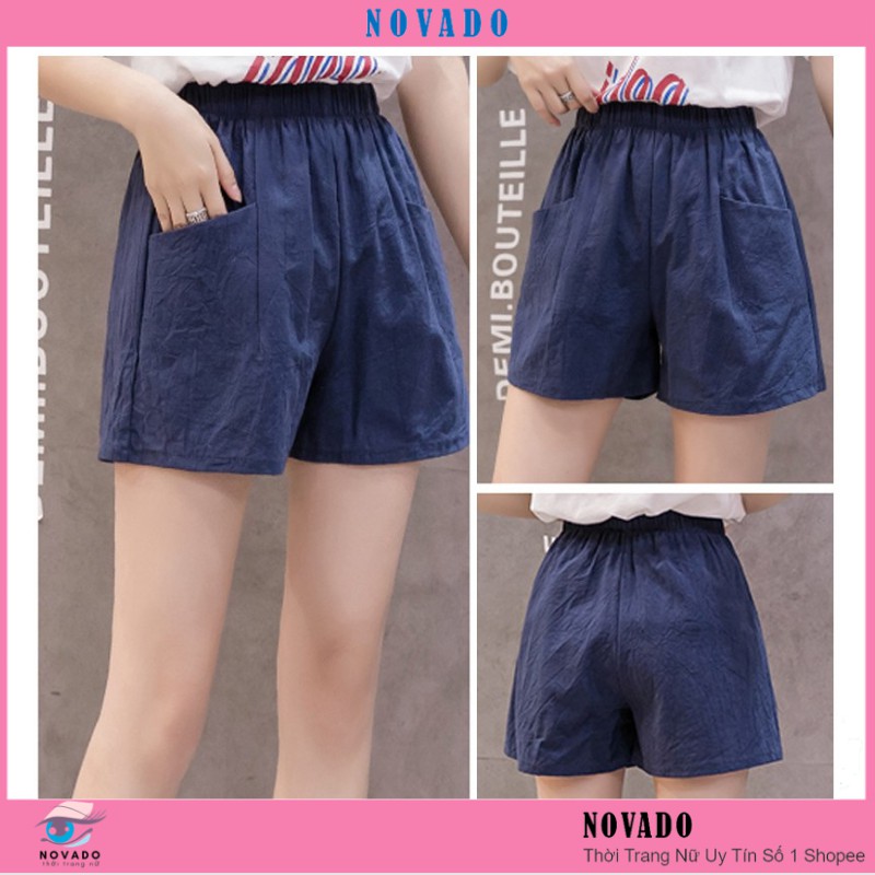 Quần short nữ - Quần Cộc nữ ống rộng vải đũi cạp chun túi vuông thoải mái NOVADO chất vải mềm mại thoáng mát QC01