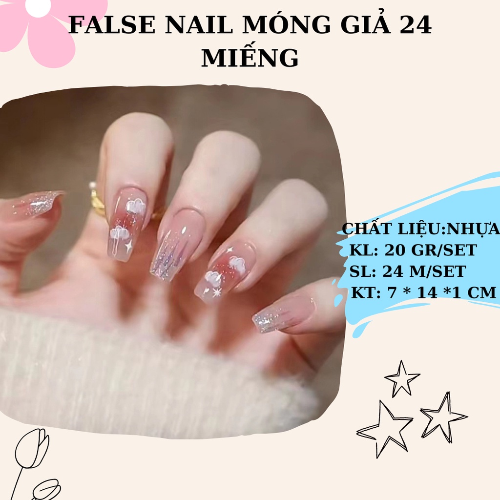 Set móng tay giả thời trang nhiều màu R++ false nail 24 miếng chống nước có thể tháo rời