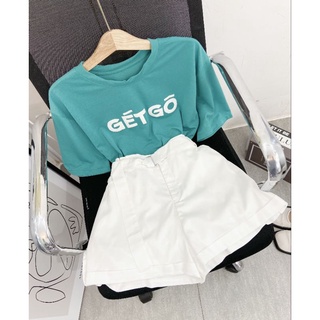 Set áo thun pull xanh Gét Gô + Quần short trắng