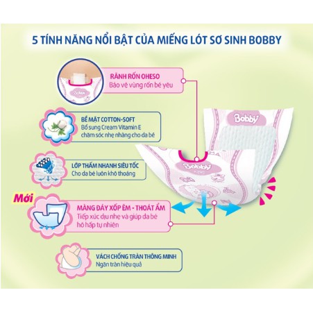 [TẶNG 6 TÃ QUẦN SIZE M]MIẾNG LÓT BOBBY NEWBORN 2 60 MIẾNG - CHO BÉ TRÊN 1 THÁNG TUỔI