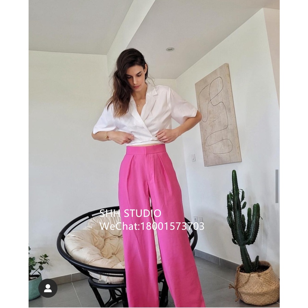 Zara Quần Dài Ống Rộng Lưng Cao Thời Trang Mùa Xuân Thanh Lịch 7385577