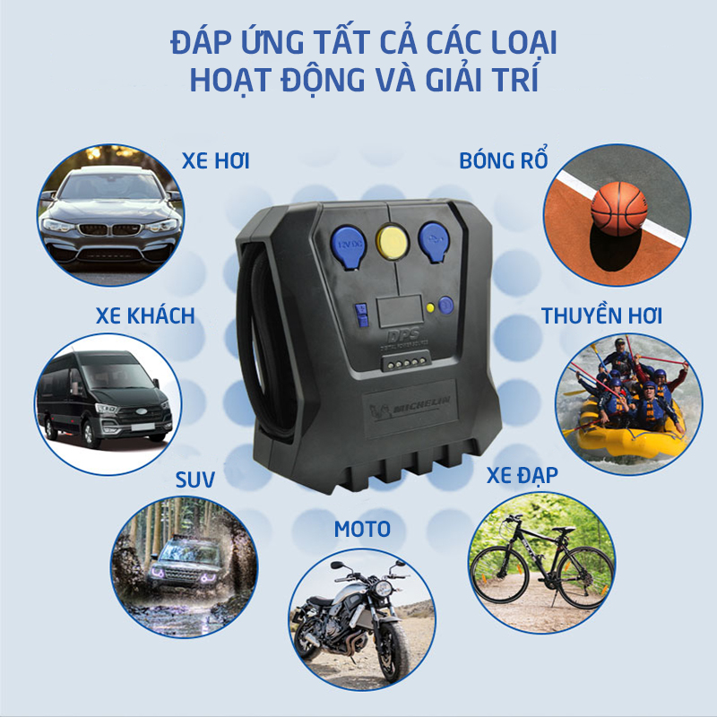 Máy bơm bánh xe tự ngắt Michelin 4398ML 12266,máy bơm lốp xe hơi tự động, máy bơm tự lốp ô tô,thích hợp bơm xe máy, ô tô