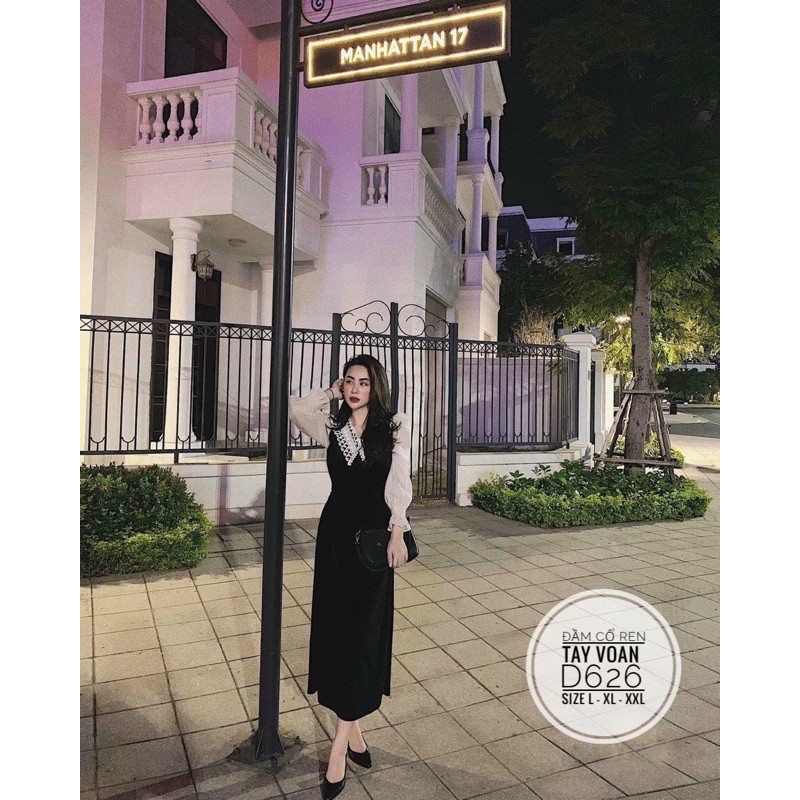 Bigsize Đầm cổ ren tay voan D626