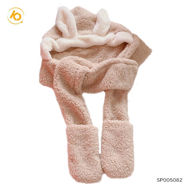 Mũ lông tai thỏ SHOP10K  kèm khăn quàng cổ bao tay 3 trong 1 ấm áp