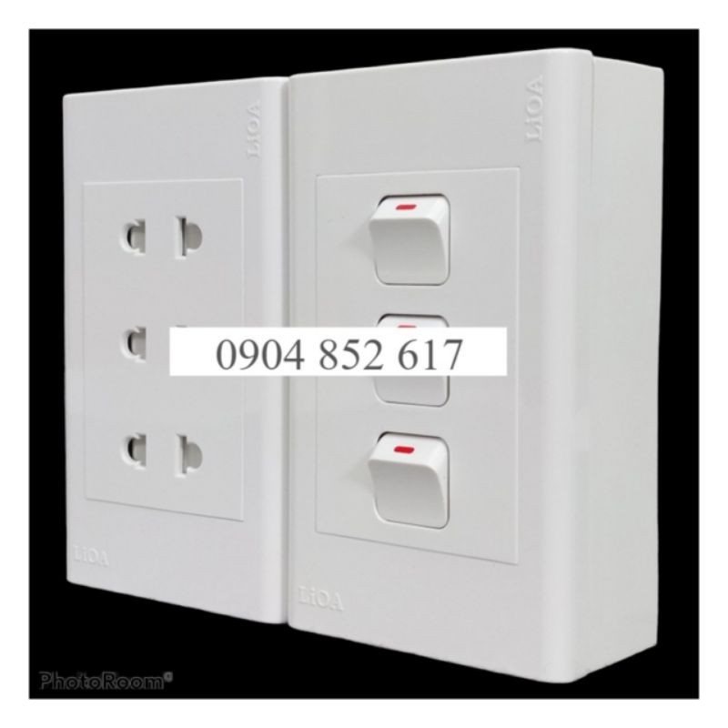 Combo ổ cắm điện ba 2 chấu LiOA 16A 3520W + 3 công tắc điện - Lắp nổi
