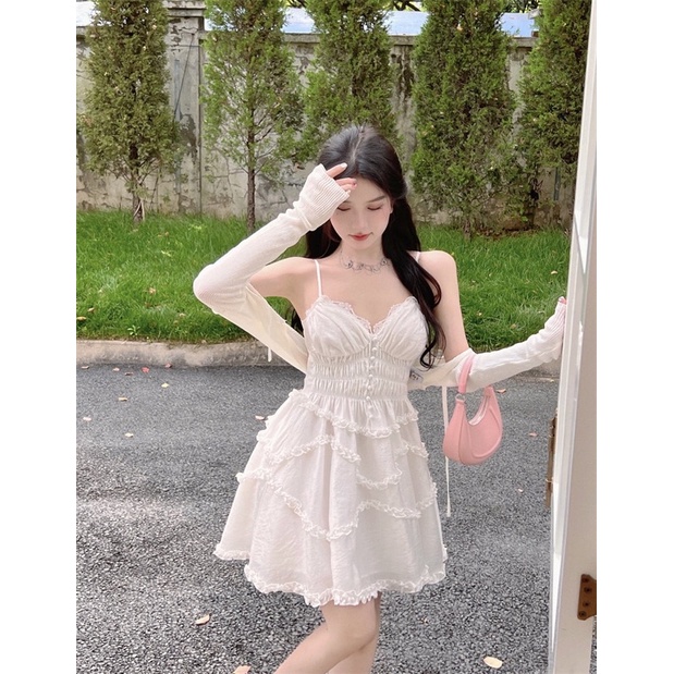 Đầm Trắng Dây Cột Nơ Sau