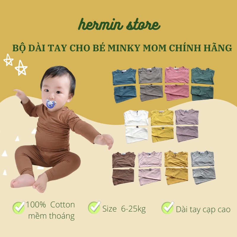 Bộ dài tay cho bé Minky Mom Chính Hãng 100% cotton mịn thoáng