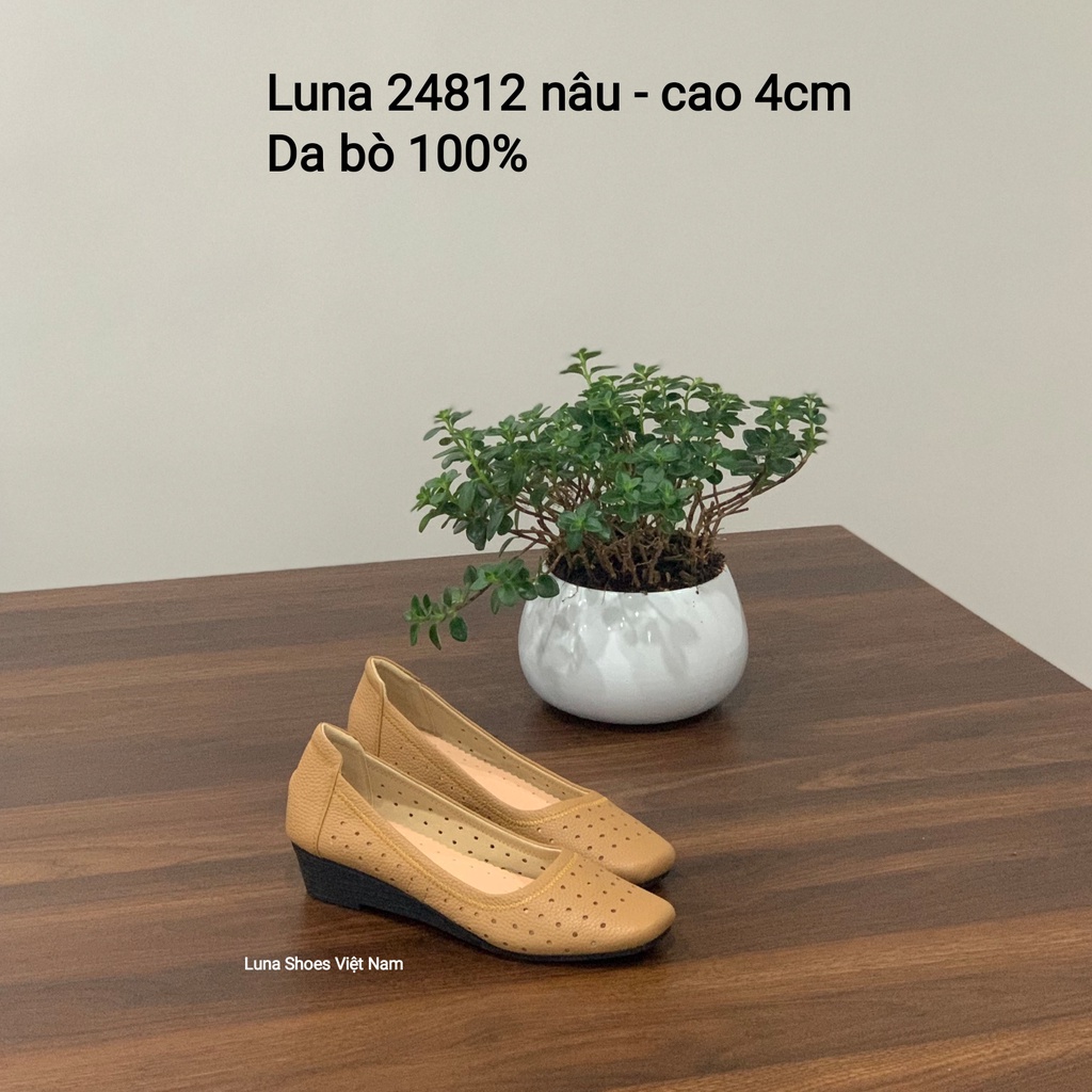 Giày đế xuồng nữ da bò mềm êm chân 4p Màu Đen Lunashoes (24812) dễ phối đồ êm chân hàng vnxk giầy trung niên nữ cho mẹ