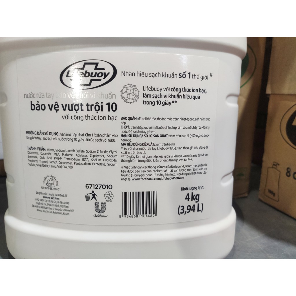 [Hoả Tốc] Nước Rửa Tay LIFEBUOY 4kg Diệt Khuẩn 99% Bảo Vệ Vượt Trội Can nhựa lớn Big size 4 kg 4 kí