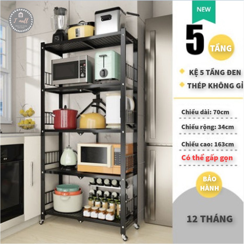 Kệ để đồ đa năng kệ gấp gọn lò vi sóng có bánh xe 3/4/5 tầng cho nhà bếp, phòng ăn, phòng tắm - Bảo hành 12 tháng