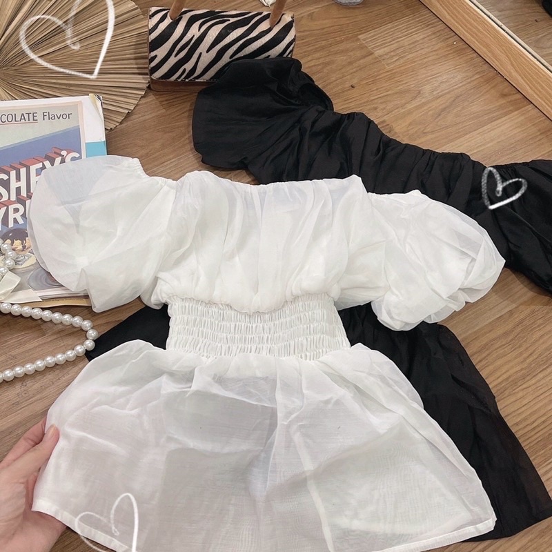 ÁO TRỄ VAI BỒNG NHÚN EO KÈM ẢNH THẬT B17