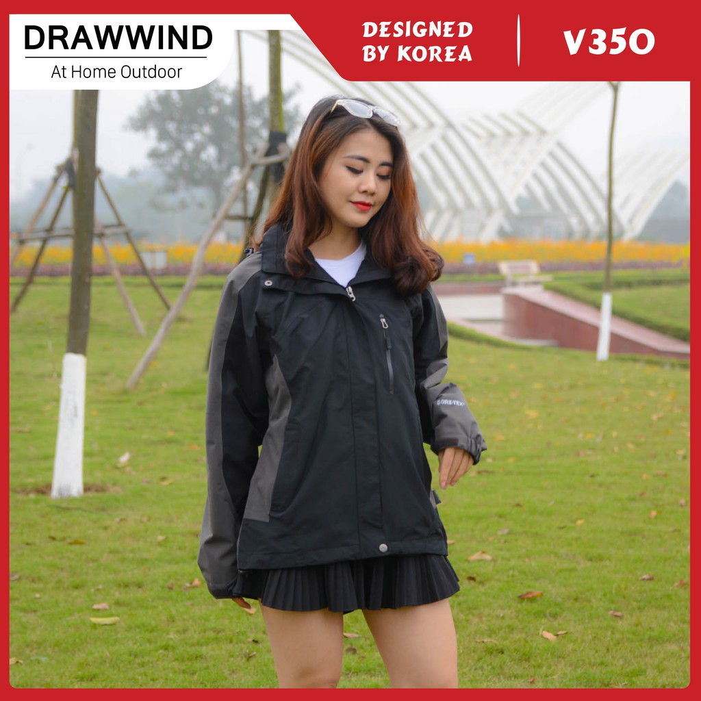 Áo gió 2 lớp nam nữ chống nước đen phối xám size châu á,khoác dù vải GORE TEX Drawwind V350 | BigBuy360 - bigbuy360.vn