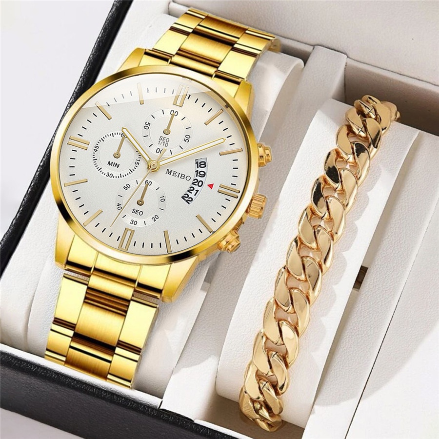 Đồng Hồ Quartz Nam Hiển Thị Ngày Chất Liệu Thép Không Gỉ