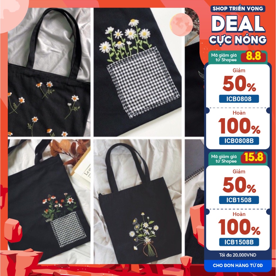 Túi tote vải thêu tay - thêu tên  thêu theo yêu cầu