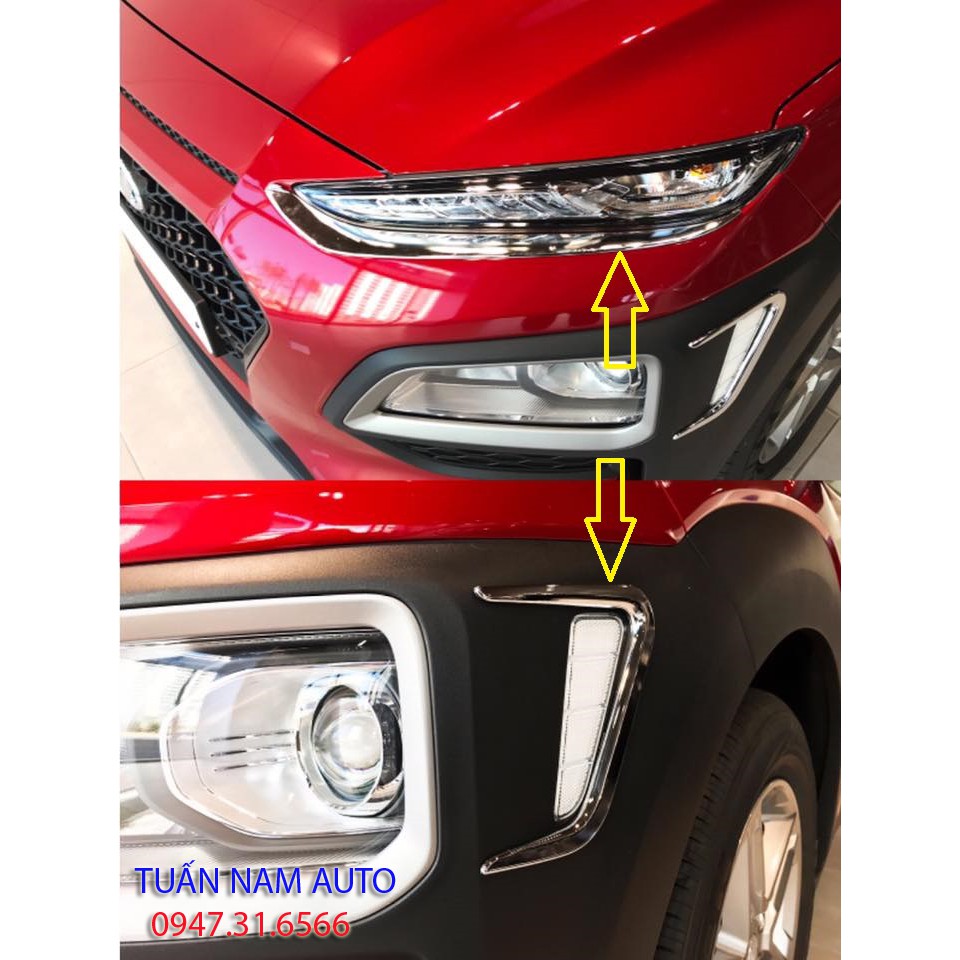 ỐP CHROME TRANG TRÍ CHÂN ĐÈN PHA KONA + ỐP CỬA GIÓ TAI XE KONA+ Made In Korea