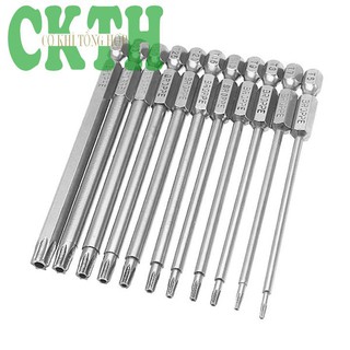 Mũi lục giác bông, Mũi Hoa Thị Dài 100mm Cho khoan chuôi lục giác có lỗ hãng BROPPE cao cấp( Bộ 11 cây )