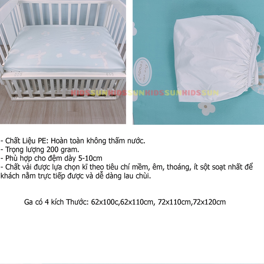 Ga chống thấm KIDSSUN cho đệm cũi trẻ em, chất liệu PE không ngấm nước không nhăn