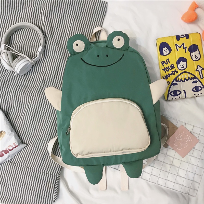 Ba Lô Đi Học Hình Vịt/Ếch Hoạt Hình Dễ Thương Bằng Nylon Cho Thanh Thiếu Niên Nữ