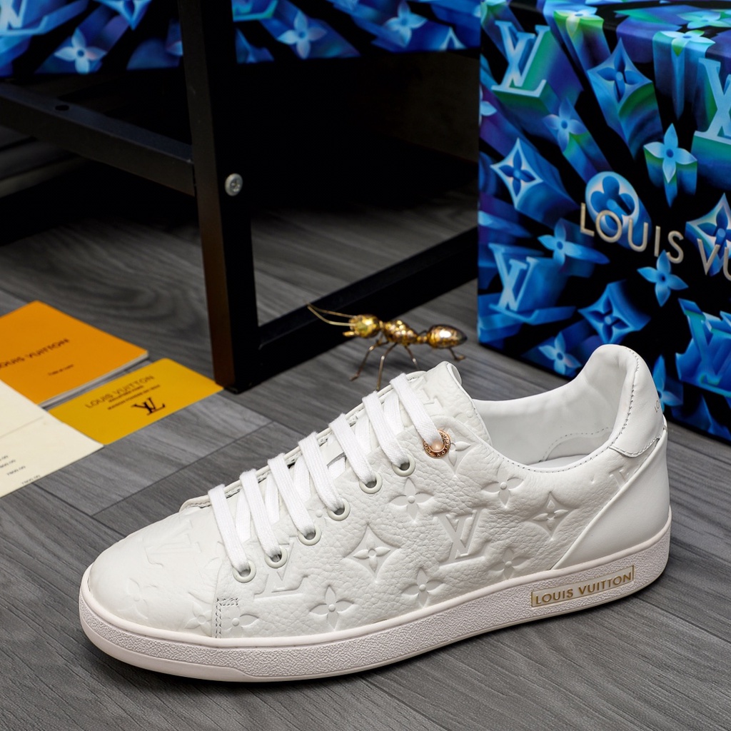 Giày thể thao da thật hoạ tiết dập nổi thời trang cao cấp Louis Vuitton LV cho nam nữ phong cách trẻ trung