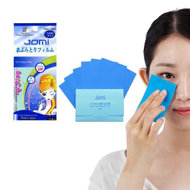 Giấy thấm dầu Jomi Oil Clear Film Nhật Bản, giúp thấm sạch dầu nhờn, hút sạch bụi bẩn, làm thông thoáng da, 70 tờ