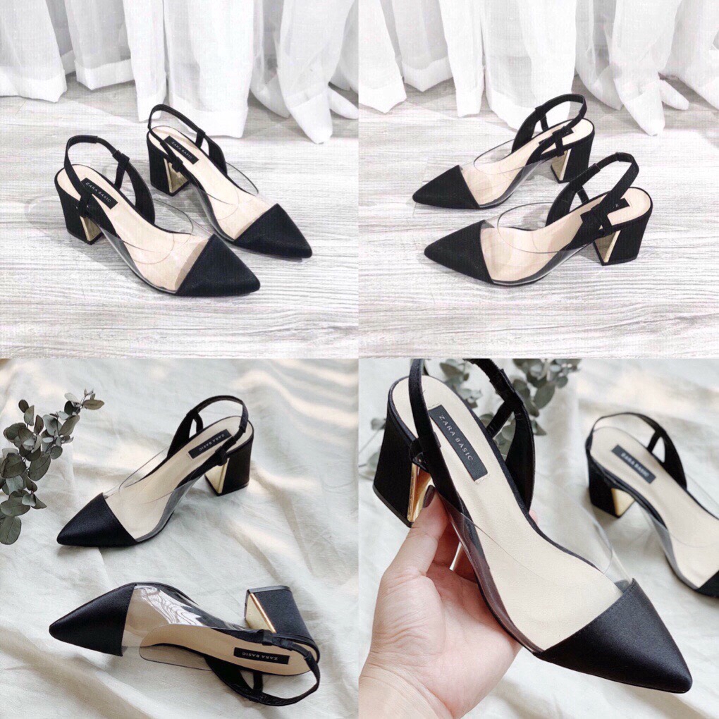 Sandal Quai Trong Phối Mũi Đen Quai Chun Sau H8 và Guốc H6 Mũi Đen Viền Mika trong