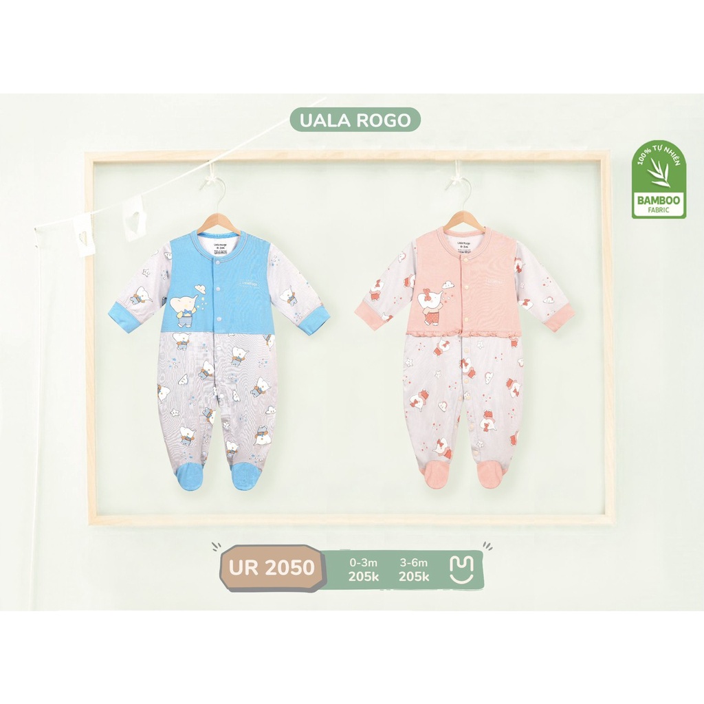 Bộ Bodysuit chùm chân UalaRogo cho bé sơ sinh 0-6 tháng vải sợi tre co giãn mềm mát