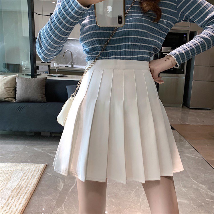 [V02] Chân váy tennis xếp ly màu trắng đen xếp ly skirt cạp lưng cao ngắn chữ a phong cách ulzzang | BigBuy360 - bigbuy360.vn