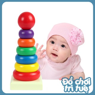 Đồ chơi trí tuệ mô hình xếp tháp gỗ cầu vồng nhiều màu cho bé