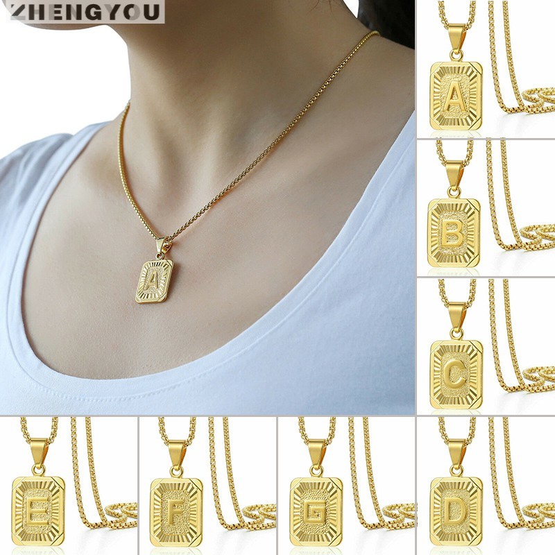 Vòng cổ RINHOO 22 inch phối mặt hình 26 chữ cái mạ thời trang cho nam và nữ