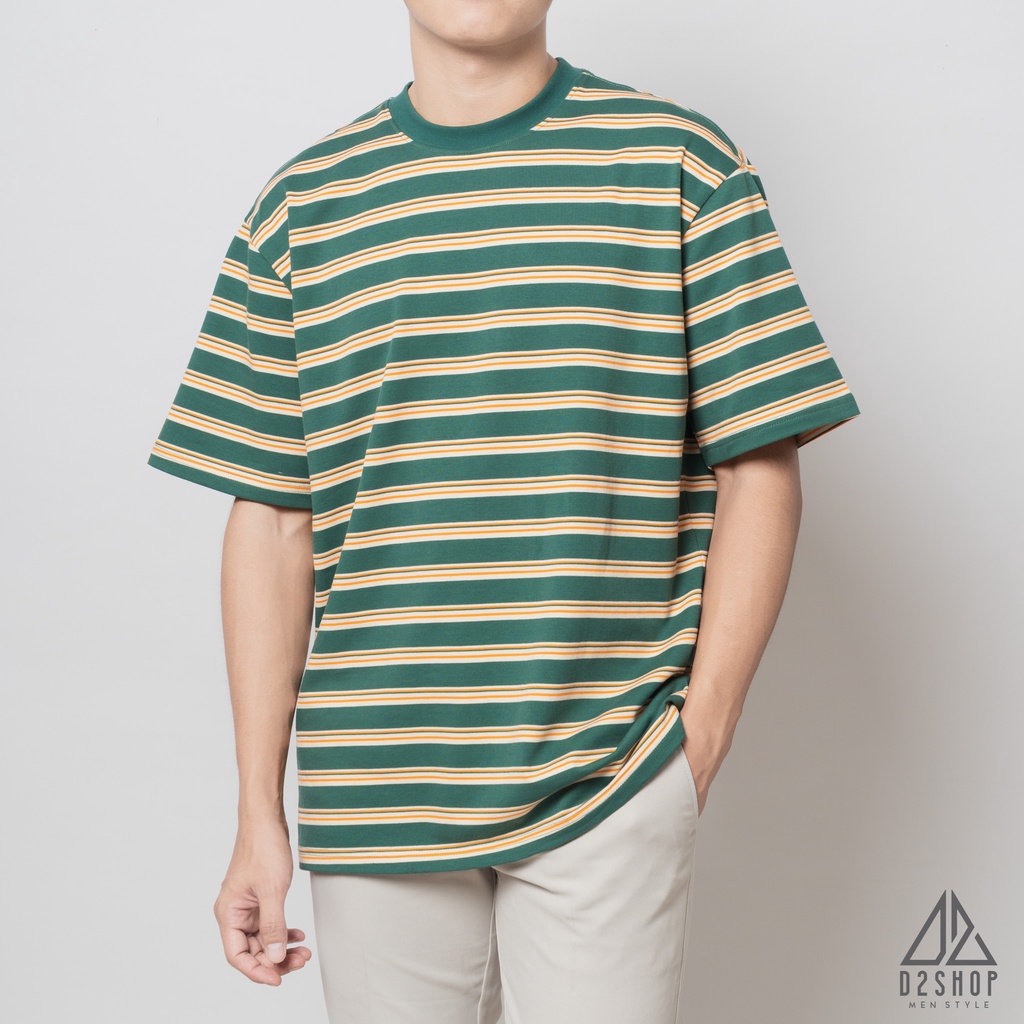Áo thun nam D2shop, áo thun nam cổ tròn, phối sọc ngang, màu xanh [B-219]