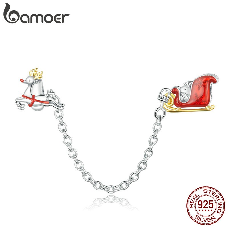 Mặt trang sức bamoer SCC1667 thiết kế chủ đề Giáng sinh phối dây xích kèm nút chặn silicon độc đáo