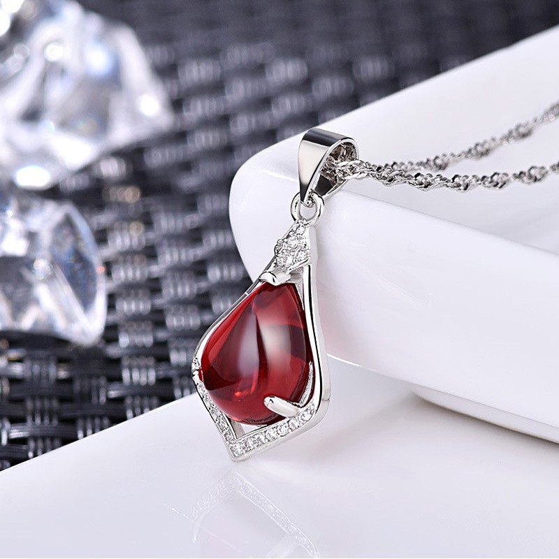 925 Sterling Silver Mặt dây chuyền hình quả lê Đá quý Ngọc lục bảo CZ Đá tổng hợp cho phụ nữ Đồ trang sức đẹp thời thượng