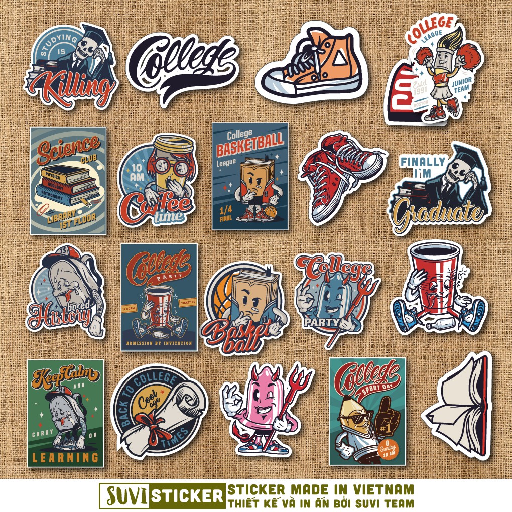 50 Sticker dán điện thoại School chống nước sticker dán laptop, điện thoại, đàn guitar, mũ bảo hiểm. MSP: V06